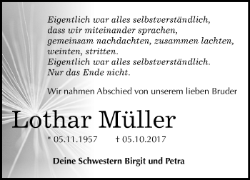 Traueranzeige von Lothar Müller von Mitteldeutsche Zeitung Bitterfeld