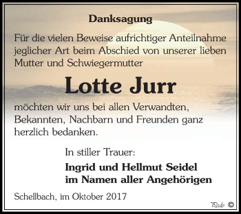 Traueranzeige von Lotte Jurr von Mitteldeutsche Zeitung Zeitz