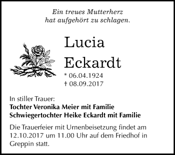Traueranzeige von Lucia Eckardt von Mitteldeutsche Zeitung Bitterfeld