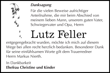 Traueranzeige von Lutz Feller von Super Sonntag Zeitz