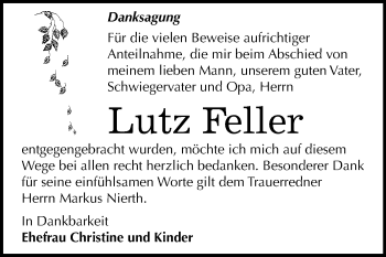 Traueranzeige von Lutz Feller von Mitteldeutsche Zeitung