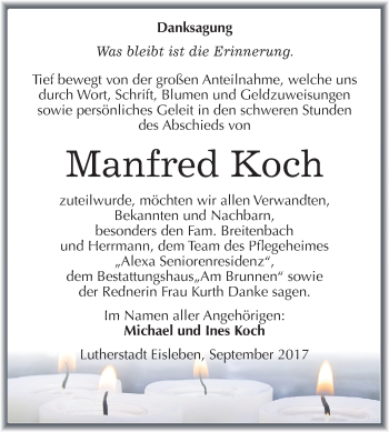 Traueranzeige von Manfred Koch von Mitteldeutsche Zeitung