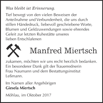 Traueranzeige von Manfred Miertsch von WVG - Wochenspiegel Wittenberg