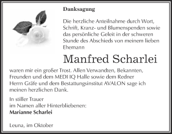 Traueranzeige von Manfred Scharlei von WVG - Wochenspiegel Merseburg