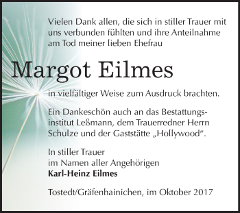 Traueranzeige von Margot Eilmes von Mitteldeutsche Zeitung