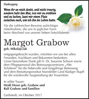 Traueranzeige von Margot Grabow von Mitteldeutsche Zeitung