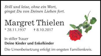 Traueranzeige von Margret Thielen von Mitteldeutsche Zeitung Bitterfeld