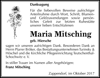 Traueranzeige von Maria Mitsching von Mitteldeutsche Zeitung Halle/Saalkreis