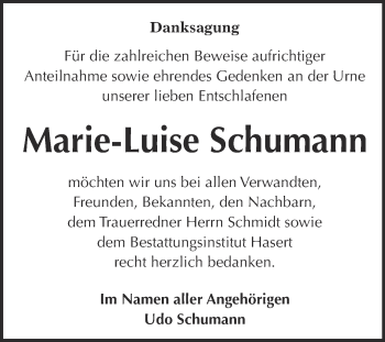 Traueranzeige von Marie-Luise Schumann von Super Sonntag Wittenberg