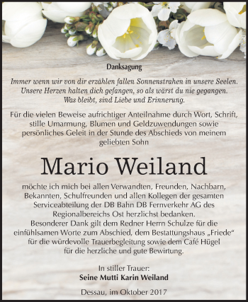 Traueranzeige von Mario Weiland von Mitteldeutsche Zeitung Dessau-Roßlau