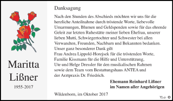Traueranzeige von Maritta Lißner von Mitteldeutsche Zeitung Zeitz