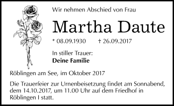Traueranzeige von Martha Daute von Mitteldeutsche Zeitung