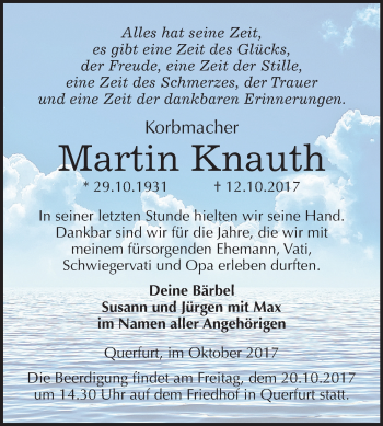 Traueranzeige von Martin Knauth von Mitteldeutsche Zeitung Merseburg/Querfurt