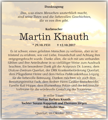 Traueranzeige von Martin Knauth von Mitteldeutsche Zeitung Merseburg/Querfurt