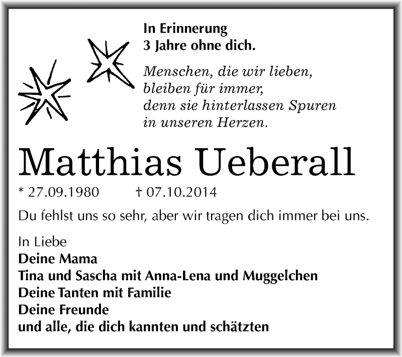  Traueranzeige für Matthias Ueberall vom 07.10.2017 aus Mitteldeutsche Zeitung