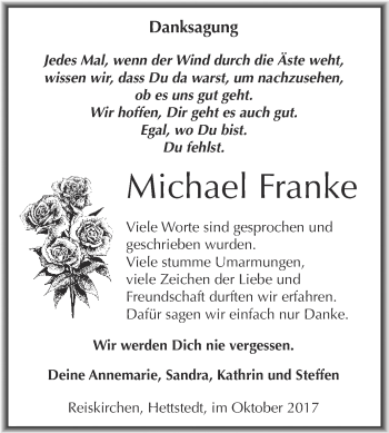 Traueranzeige von Michael Franke von Super Sonntag SGH Mansf. Land