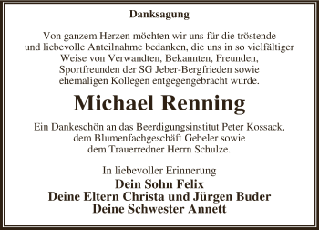 Traueranzeige von Michael Renning von WVG - Wochenspiegel Dessau / Köthen