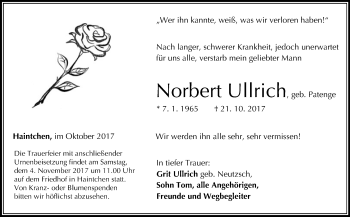 Traueranzeige von Norbert Ullrich von Mitteldeutsche Zeitung Merseburg/Querfurt