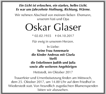Traueranzeige von Oskar Glaser von Mitteldeutsche Zeitung