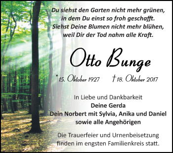 Traueranzeige von Otto Bunge von Mitteldeutsche Zeitung Bitterfeld