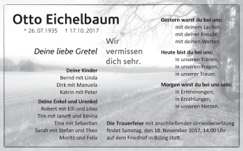 Traueranzeige von Otto Eichelbaum von WVG - Wochenspiegel Wittenberg