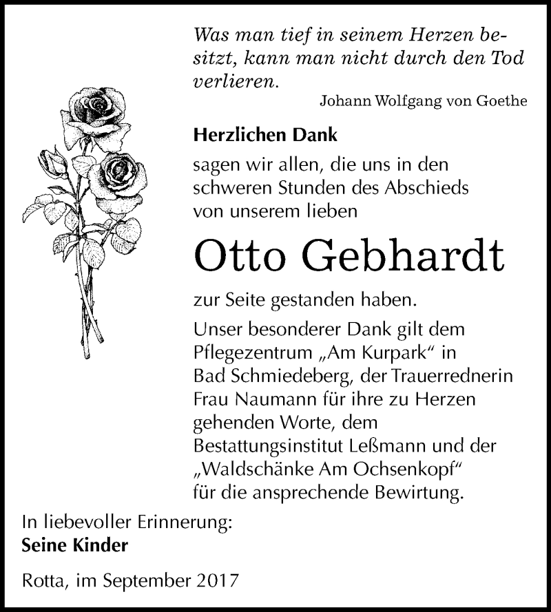  Traueranzeige für Otto Gebhardt vom 07.10.2017 aus Mitteldeutsche Zeitung