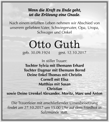 Traueranzeige von Otto Guth von Mitteldeutsche Zeitung
