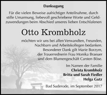 Traueranzeige von Otto Krombholz von Mitteldeutsche Zeitung Quedlinburg