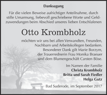 Traueranzeige von Otto Krombholz von WVG - Wochenspiegel Quedlinburg