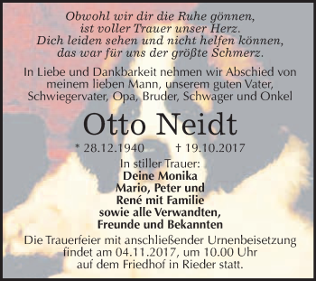 Traueranzeige von Otto Neidt von WVG - Wochenspiegel Quedlinburg