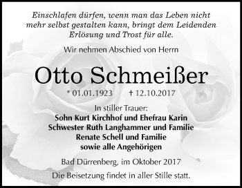 Traueranzeige von Otto Schmeißer von Mitteldeutsche Zeitung Merseburg/Querfurt