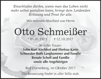 Traueranzeige von Otto Schmeißer von Super Sonntag Merseburg