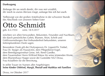 Traueranzeige von Otto Schmidt von WVG - Wochenspiegel Dessau / Köthen