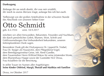 Traueranzeige von Otto Schmidt von Mitteldeutsche Zeitung Köthen