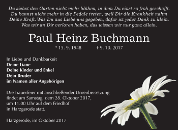 Traueranzeige von Paul Heinz Buchmann von Mitteldeutsche Zeitung