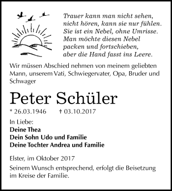 Traueranzeige von Peter Schüler von WVG - Wochenspiegel Wittenberg
