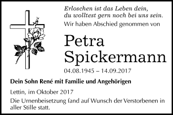 Traueranzeige von Petra Spickermann von Mitteldeutsche Zeitung Halle/Saalkreis
