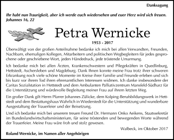 Traueranzeige von Petra Wernicke von Mitteldeutsche Zeitung