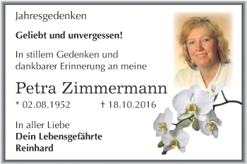 Traueranzeige von Petra Zimmermann von WVG - Wochenspiegel Dessau / Köthen