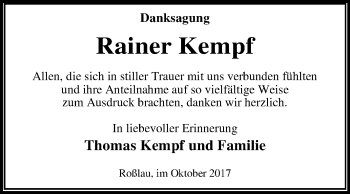 Traueranzeige von Rainer Kempf von Mitteldeutsche Zeitung Dessau-Roßlau