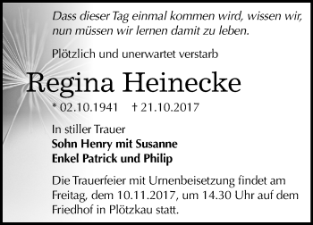 Traueranzeige von Regina Heinecke von Mitteldeutsche Zeitung Bernburg