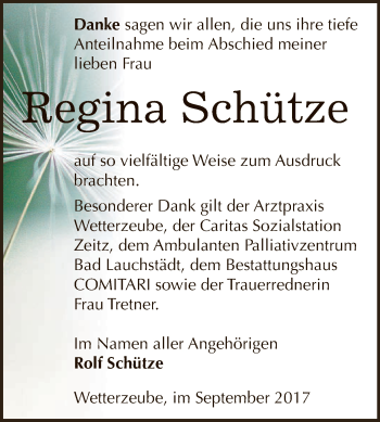 Traueranzeige von Regina Schütze von Super Sonntag Zeitz