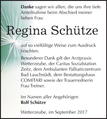 Traueranzeige von Regina Schütze von Mitteldeutsche Zeitung Zeitz