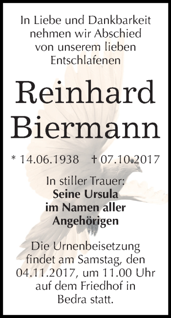 Traueranzeige von Reinhard Biermann von Mitteldeutsche Zeitung Merseburg/Querfurt