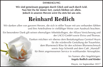 Traueranzeige von Reinhard Redlich von Mitteldeutsche Zeitung Aschersleben