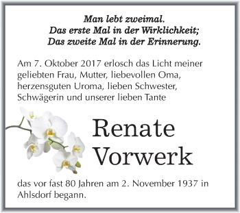 Traueranzeige von Renate Vorwerk von Mitteldeutsche Zeitung