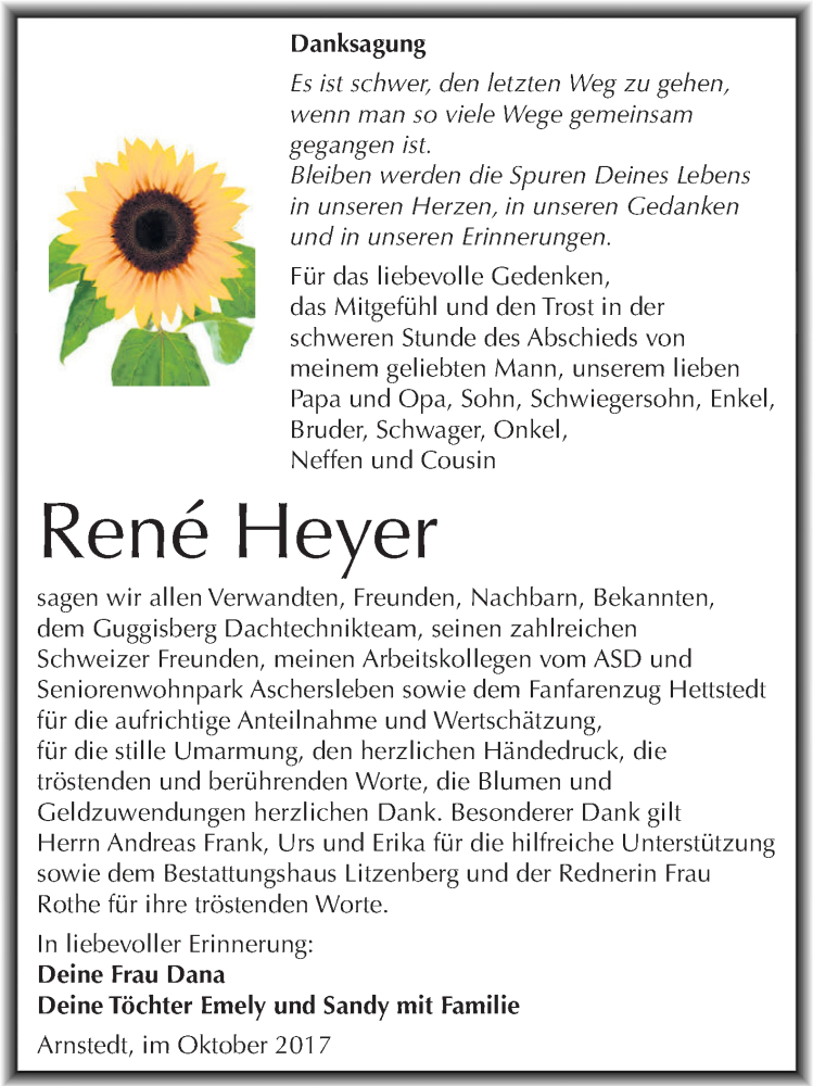  Traueranzeige für René Heyer vom 21.10.2017 aus Mitteldeutsche Zeitung