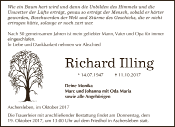 Traueranzeige von Richard Illing von Super Sonntag Aschersleben