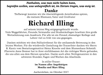 Traueranzeige von Richard Illing von Mitteldeutsche Zeitung Aschersleben