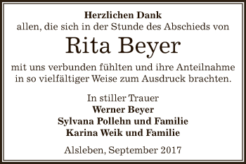 Traueranzeige von Rita Beyer von Super Sonntag Bernburg
